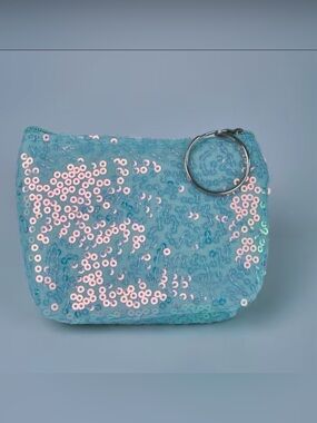 Sequin coin Pouch in Aqua Blue